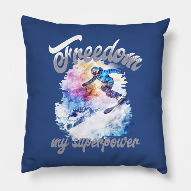 Freedom Snowboard – Snowboarding Superpower Tee Pillow by Kathy Hawke