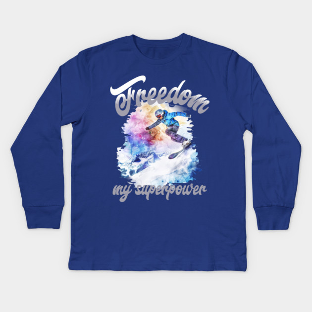 Freedom Snowboard – Snowboarding Superpower Tee Kids Long Sleeve T-Shirt by Kathy Hawke
