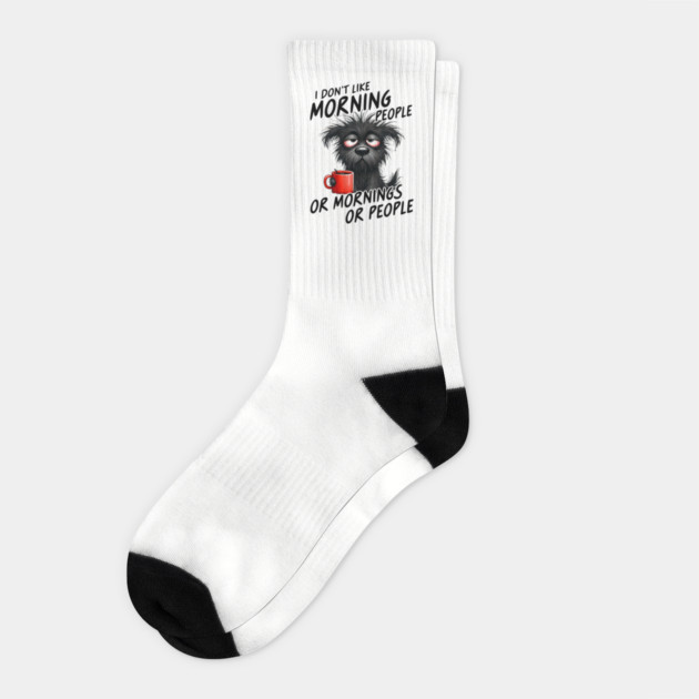 Sleepy Dog Coffee Lover Funny Morning Design Socks by Kathy Hawke