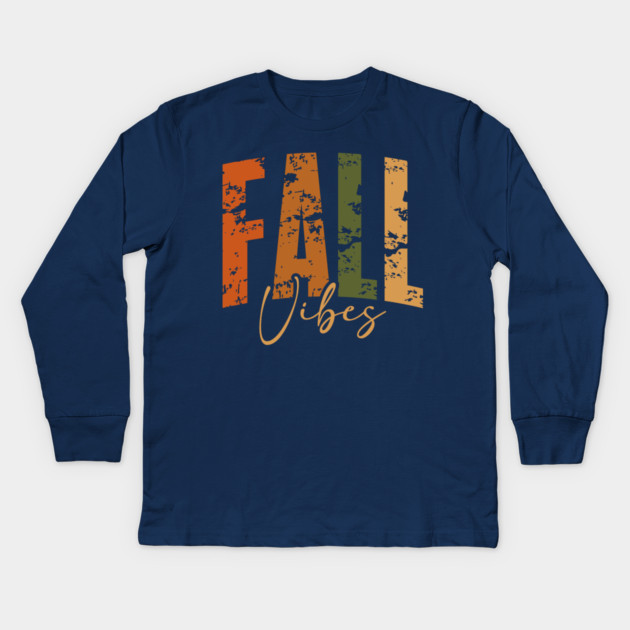 Fall Vibes Rustic Autumn Boho Seasonal Design Kids Long Sleeve T-Shirt by Kathy Hawke