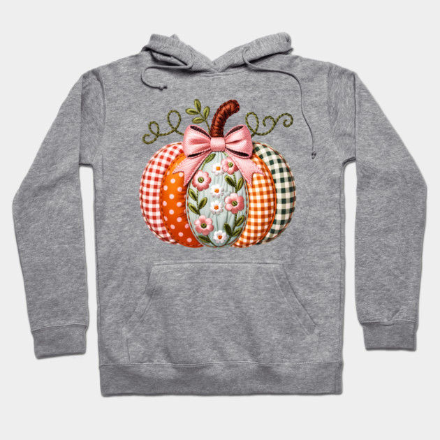 Floral Pumpkin Fall Design with Gingham and Bow Hoodie by Kathy Hawke