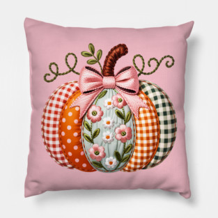 Floral Pumpkin Fall Design with Gingham and Bow Pillow