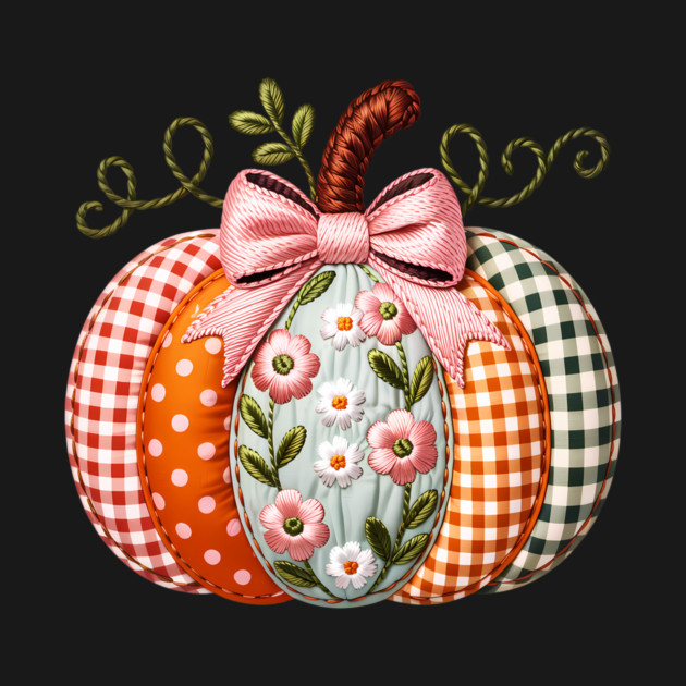 Floral Pumpkin Fall Design with Gingham and Bow by Kathy Hawke