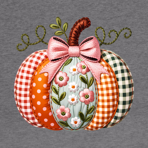 Floral Pumpkin Fall Design with Gingham and Bow by Kathy Hawke