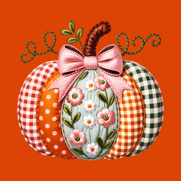 Floral Pumpkin Fall Design with Gingham and Bow by Kathy Hawke