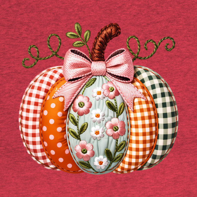 Floral Pumpkin Fall Design with Gingham and Bow by Kathy Hawke