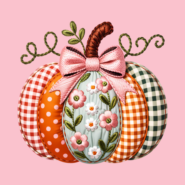 Floral Pumpkin Fall Design with Gingham and Bow by Kathy Hawke