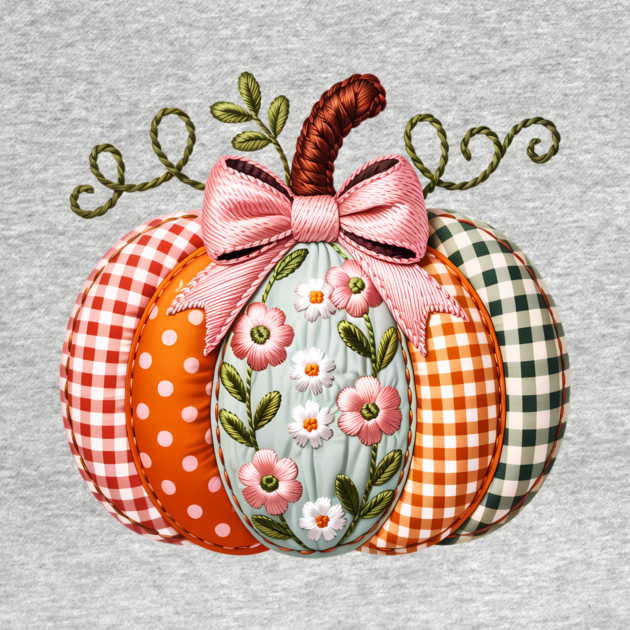 Floral Pumpkin Fall Design with Gingham and Bow by Kathy Hawke