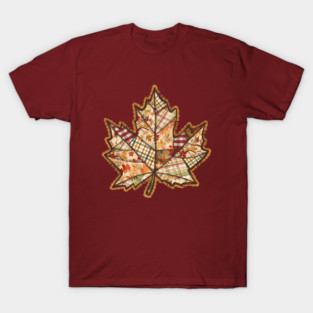Quilted Maple Leaf Fall Patchwork Autumn Design T-Shirt