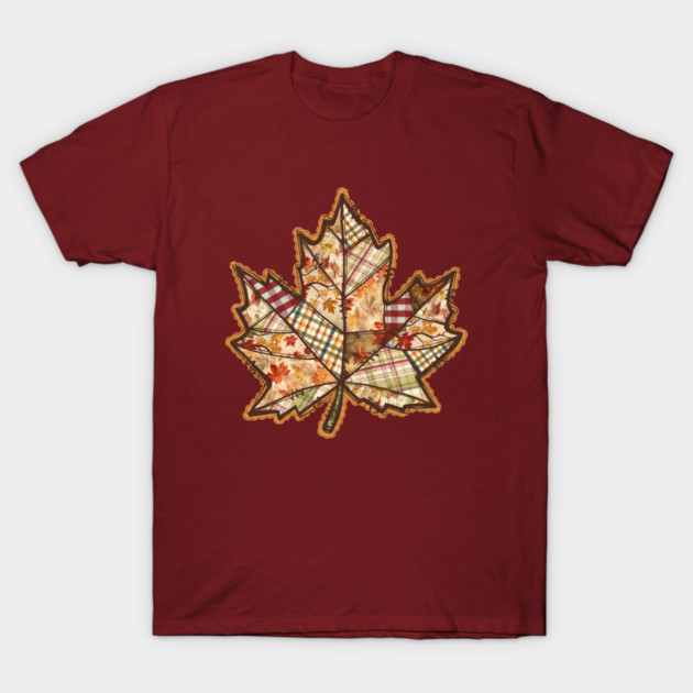 Quilted Maple Leaf Fall Patchwork Autumn Design T-Shirt by Kathy Hawke