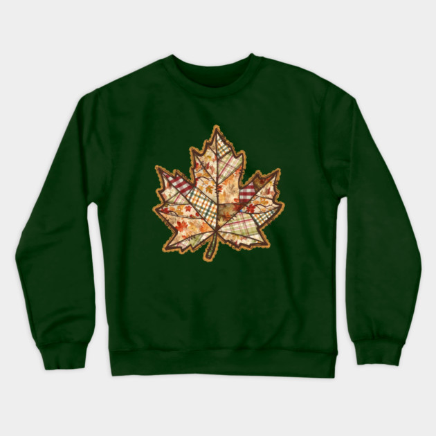 Quilted Maple Leaf Fall Patchwork Autumn Design Crewneck Sweatshirt by Kathy Hawke