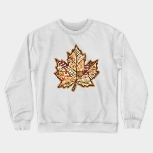 Quilted Maple Leaf Fall Patchwork Autumn Design Crewneck Sweatshirt by Kathy Hawke