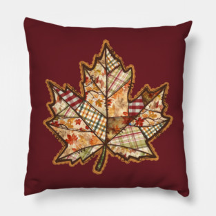 Quilted Maple Leaf Fall Patchwork Autumn Design Pillow