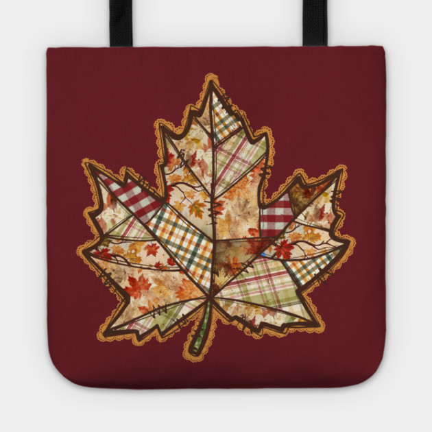 Quilted Maple Leaf Fall Patchwork Autumn Design Tote by Kathy Hawke