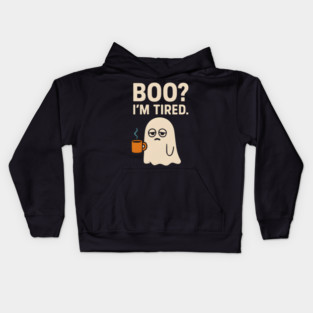 Boo I’m Tired Funny Ghost Coffee Halloween Pun Graphic Kids Hoodie