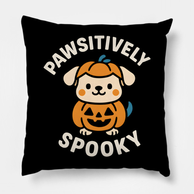 Pawsitively Spooky Cute Dog Halloween Pun Graphic Pillow by MakerMind8.2