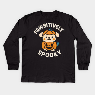 Pawsitively Spooky Cute Dog Halloween Pun Graphic Kids Long Sleeve T-Shirt