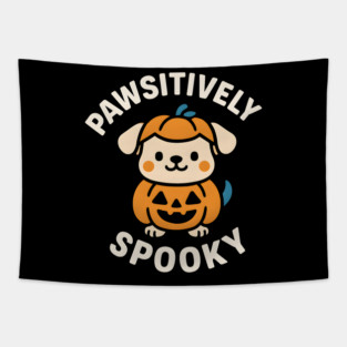 Pawsitively Spooky Cute Dog Halloween Pun Graphic Tapestry