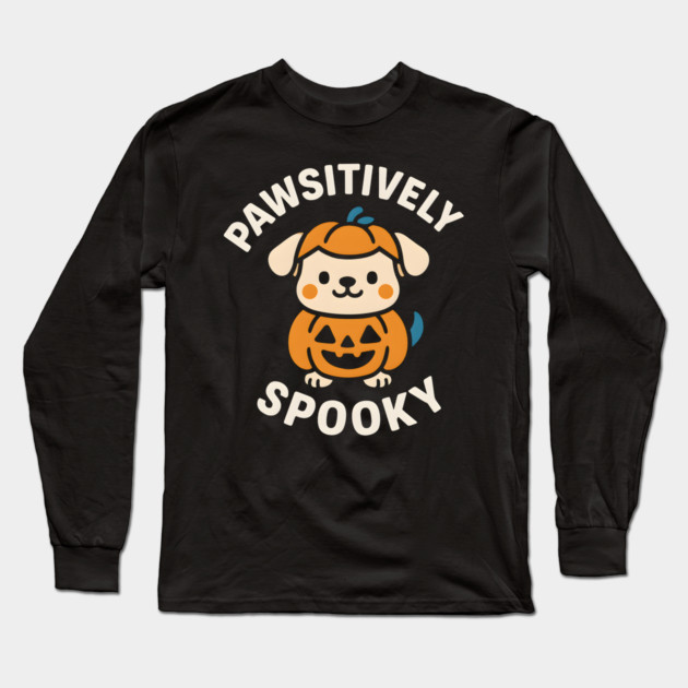 Pawsitively Spooky Cute Dog Halloween Pun Graphic Long Sleeve T-Shirt by MakerMind8.2