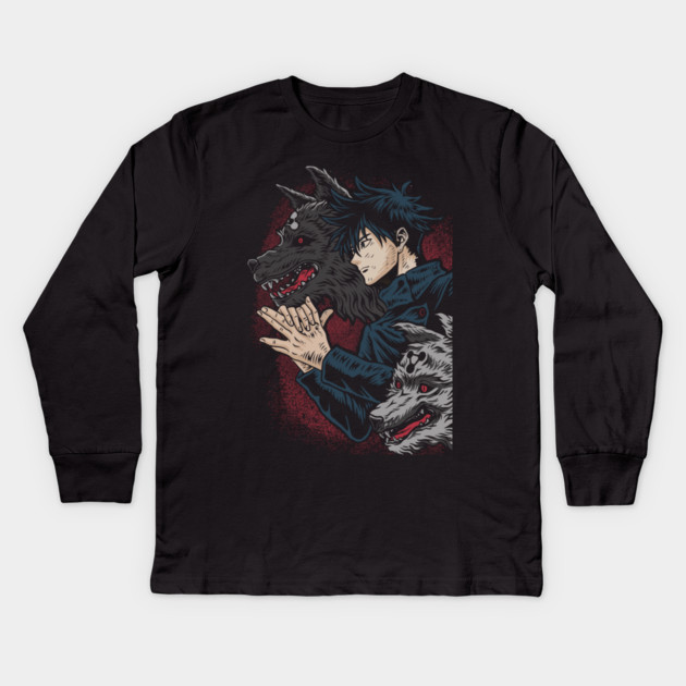 Jujutsu Kaisen Megumi Cursed Technique Pose Kids Long Sleeve T-Shirt by Otaku Vibes