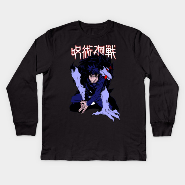 Jujutsu Kaisen Megumi Black Dog Summon Kids Long Sleeve T-Shirt by Otaku Vibes