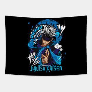 Jujutsu Kaisen Gojo Blue Glow Aura Art Tapestry