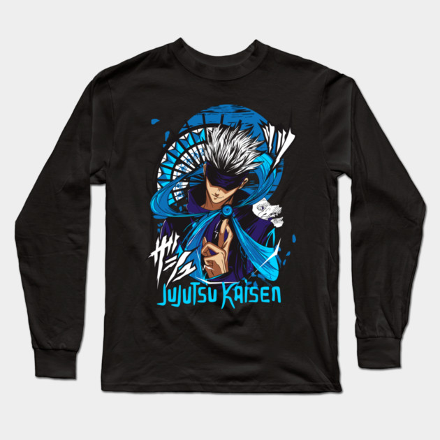 Jujutsu Kaisen Gojo Blue Glow Aura Art Long Sleeve T-Shirt by Otaku Vibes