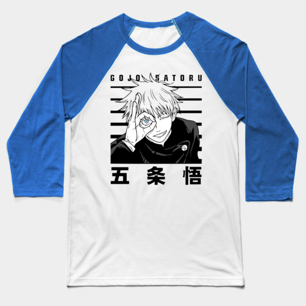Gojo with Six Eyes Exposed - Jujutsu Kaisen Baseball T-Shirt by Otaku Vibes