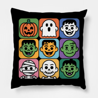 Cute Halloween Monster Faces Grid Pillow