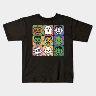 Cute Halloween Monster Faces Grid Kids T-Shirt