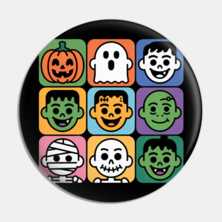 Cute Halloween Monster Faces Grid Pin