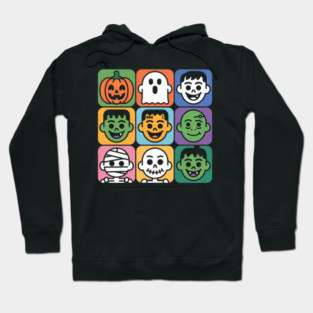 Cute Halloween Monster Faces Grid Hoodie