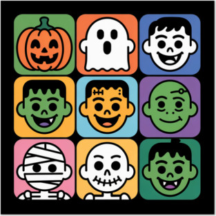 Cute Halloween Monster Faces Grid Posters and Art