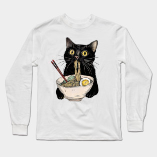 Black Cat Eating Ramen Long Sleeve T-Shirt