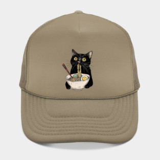 Black Cat Eating Ramen Hat