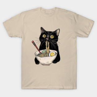 Black Cat Eating Ramen T-Shirt