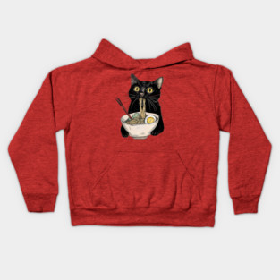 Black Cat Eating Ramen Kids Hoodie