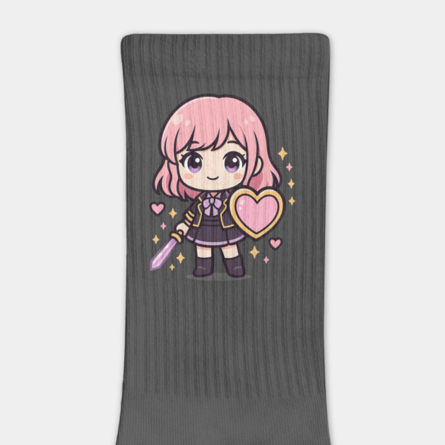 Kawaii Heart Warrior Girl with Sword and Shield by Anne Lee