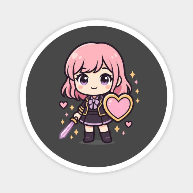 Kawaii Heart Warrior Girl with Sword and Shield Magnet by Anne Lee