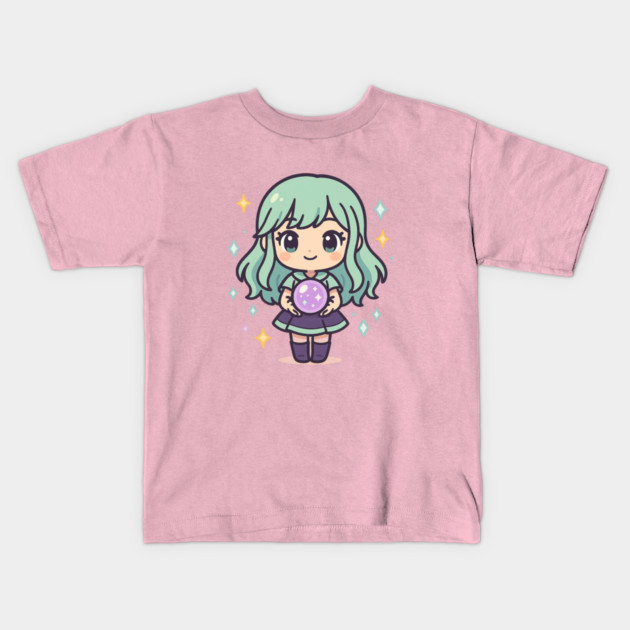 Pastel Magical Girl with Crystal Ball Kids T-Shirt by Anne Lee