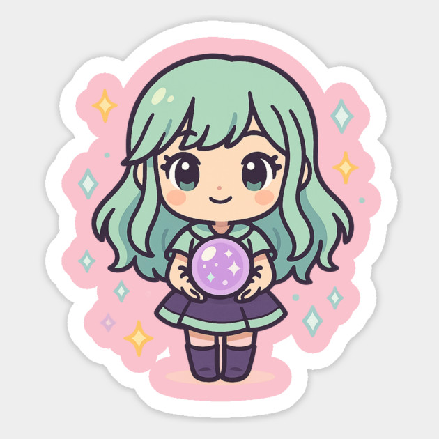 Pastel Magical Girl with Crystal Ball Magnet by Anne Lee