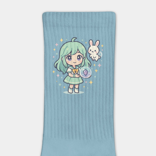 Kawaii Magic Girl with Bunny and Crystal Orb by Anne Lee