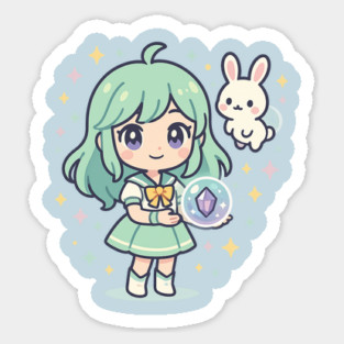 Kawaii Magic Girl with Bunny and Crystal Orb Sticker