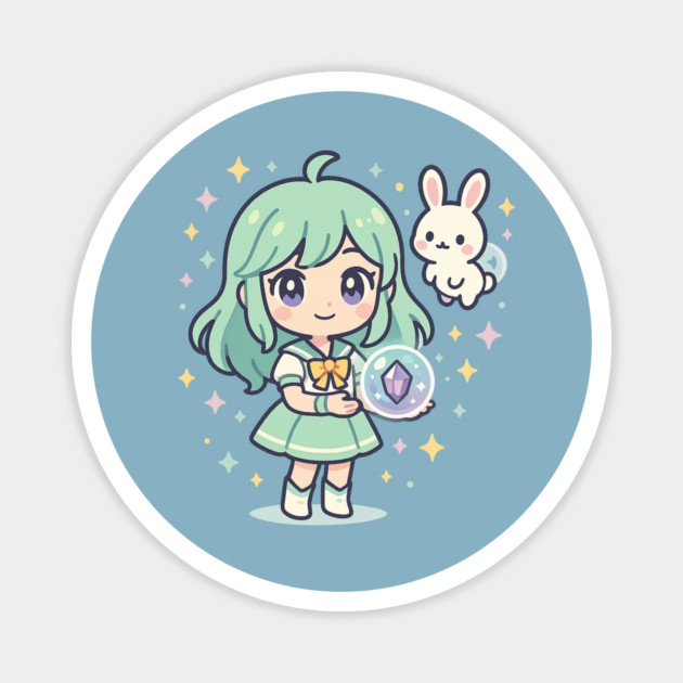 Kawaii Magic Girl with Bunny and Crystal Orb Magnet by Anne Lee