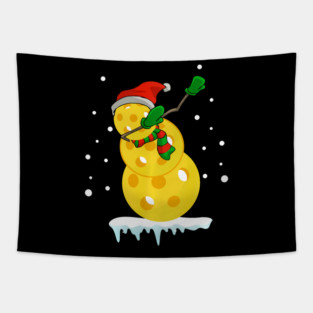 Dabbing Snowman Pickleball Long Sleeve Christmas Gif Tapestry
