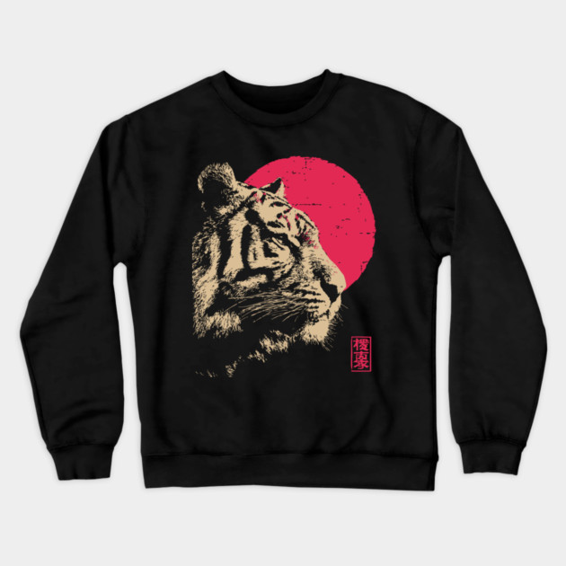 Red Sun Tiger - Japanese Ukiyo-e Style Crewneck Sweatshirt by TuncGK