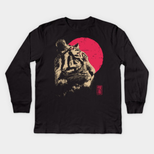 Red Sun Tiger - Japanese Ukiyo-e Style Kids Long Sleeve T-Shirt