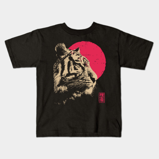 Red Sun Tiger - Japanese Ukiyo-e Style Kids T-Shirt by TuncGK