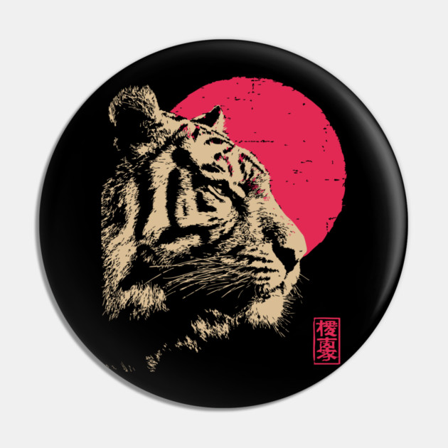 Red Sun Tiger - Japanese Ukiyo-e Style Pin by TuncGK
