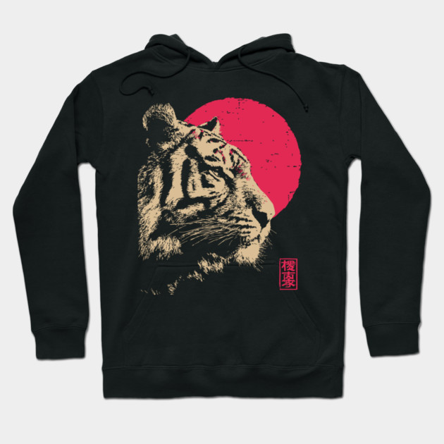 Red Sun Tiger - Japanese Ukiyo-e Style Hoodie by TuncGK